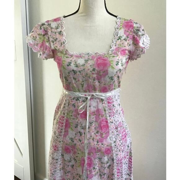 LoveShackFancy 🌷 Cottagecore Pink Floral Embroidered Lace Rare Midi Dress sz 0 - Picture 3 of 15